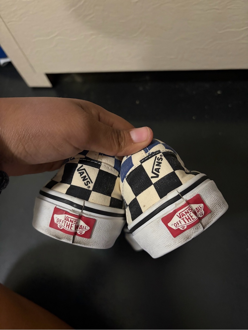 Vans Slip-On Checkerboard Sneakers in Black and White - Picture 3 of 5